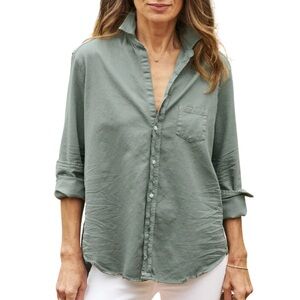 Frank & Eileen Women’s Button Down Long Sleeve Top in the color Thyme Size M